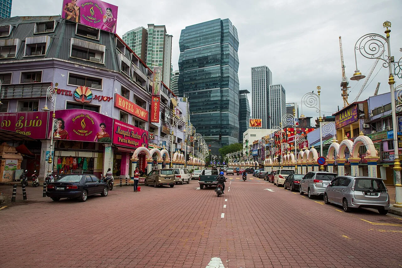 The decorated main street through Little India in Brickfields.