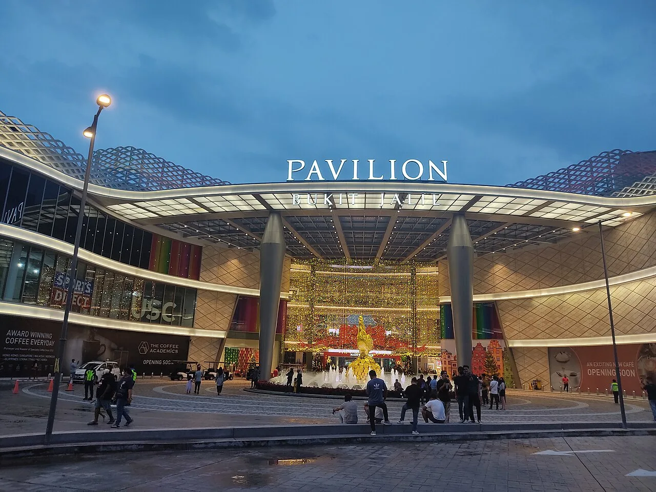 The main entrance to Pavilion Bukit Jalil at dusk.