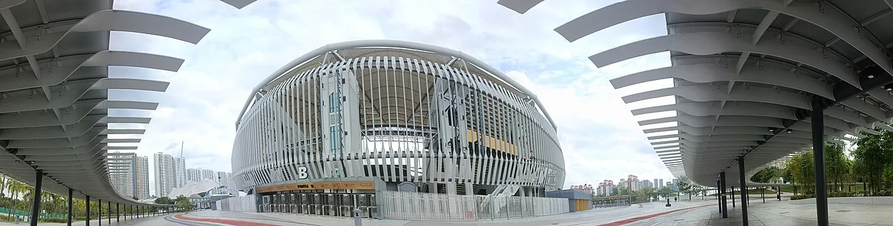 Panoramic exterior view of Bukit Jalil National Stadium.