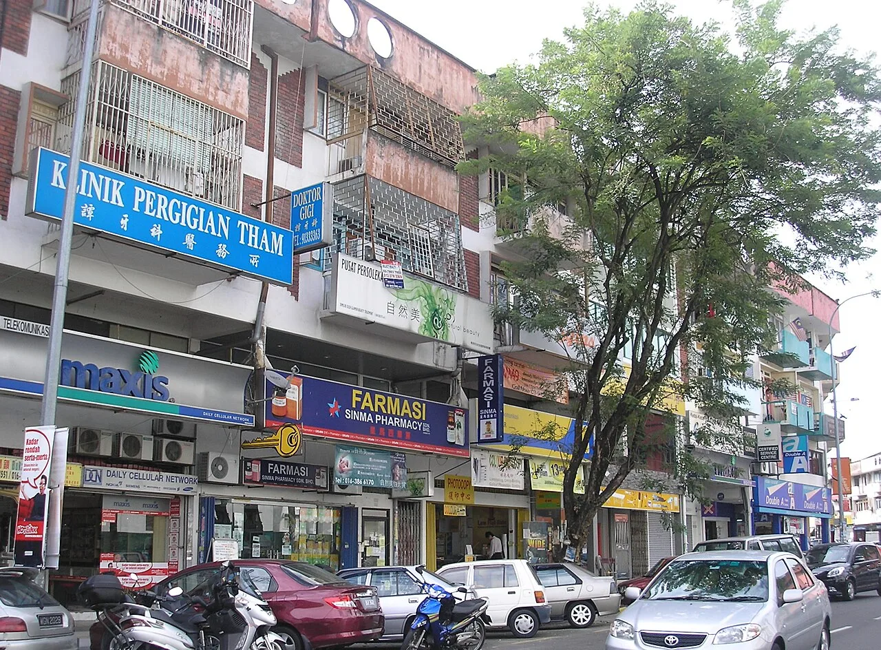 A row of four-storey neighbourhood shophouses in Cheras.