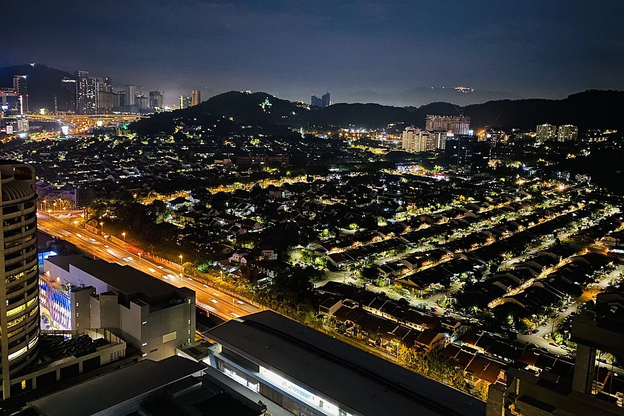 Night view over Taman Tun Dr Ismail (TTDI).